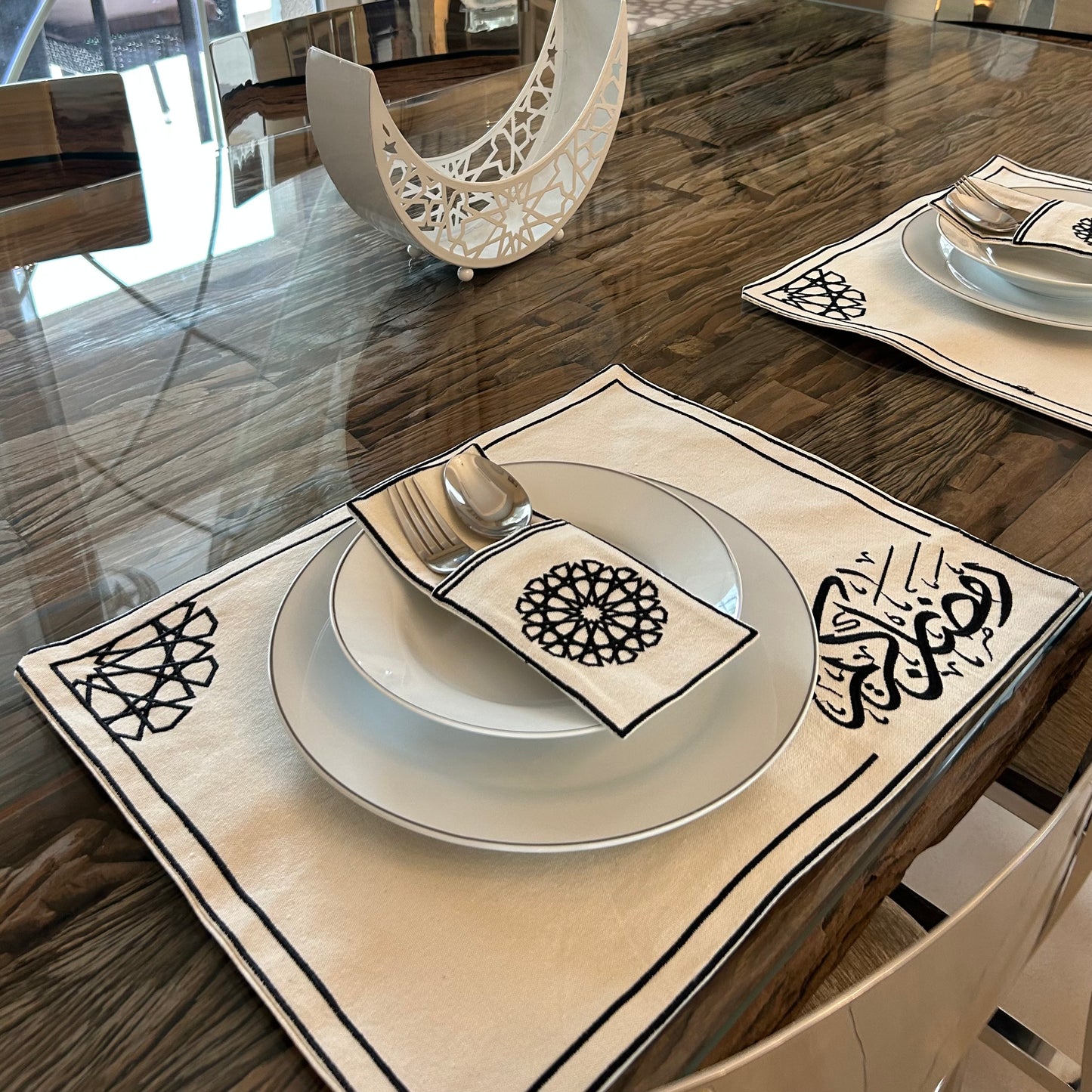 Black Placemat Ramadan set with cutlery holder