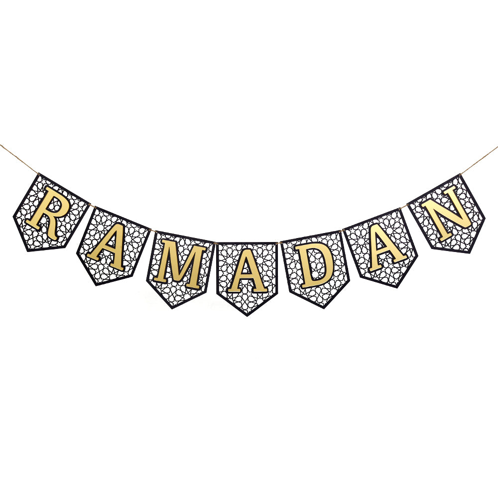 Gold & Black Ramadan Mubarak Wooden Banner