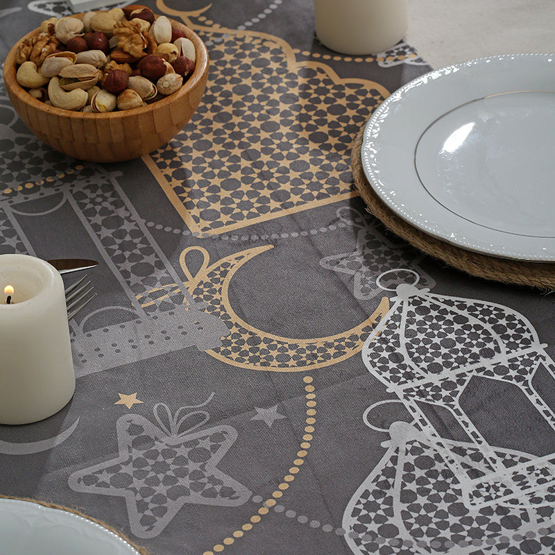 Dark Grey Printing Velvet Ramadan Table Runner with 2 Cushions Cover