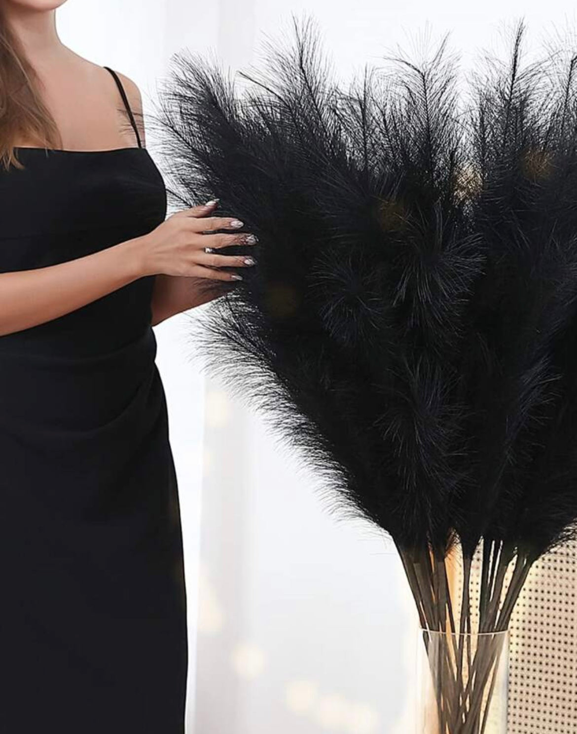 Black fluffy Pampas Sticks