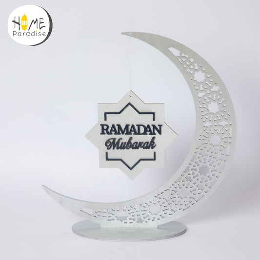 Ramadan Wooden Arabesque Moon ramadan crescent ramadan hilal - Silver