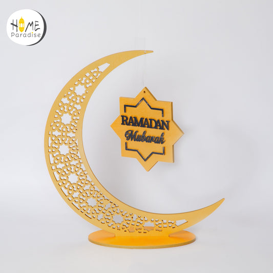 Ramadan Wooden Arabesque Moon ramadan crescent ramadan hilal - Gold