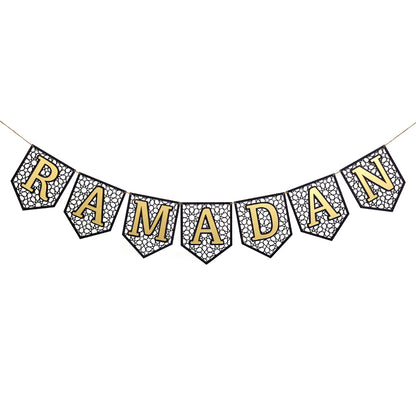 White & Black Ramadan Mubarak Wooden Banner