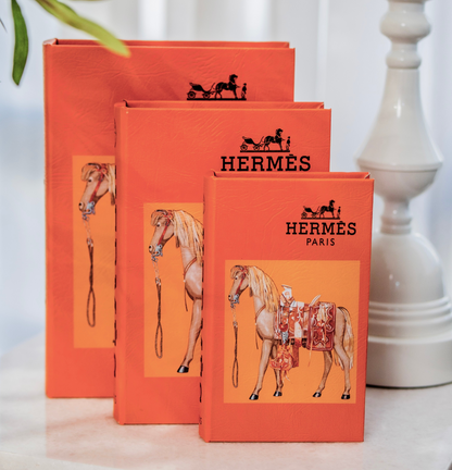 Hermes Wooden Decorative Books Set of 3