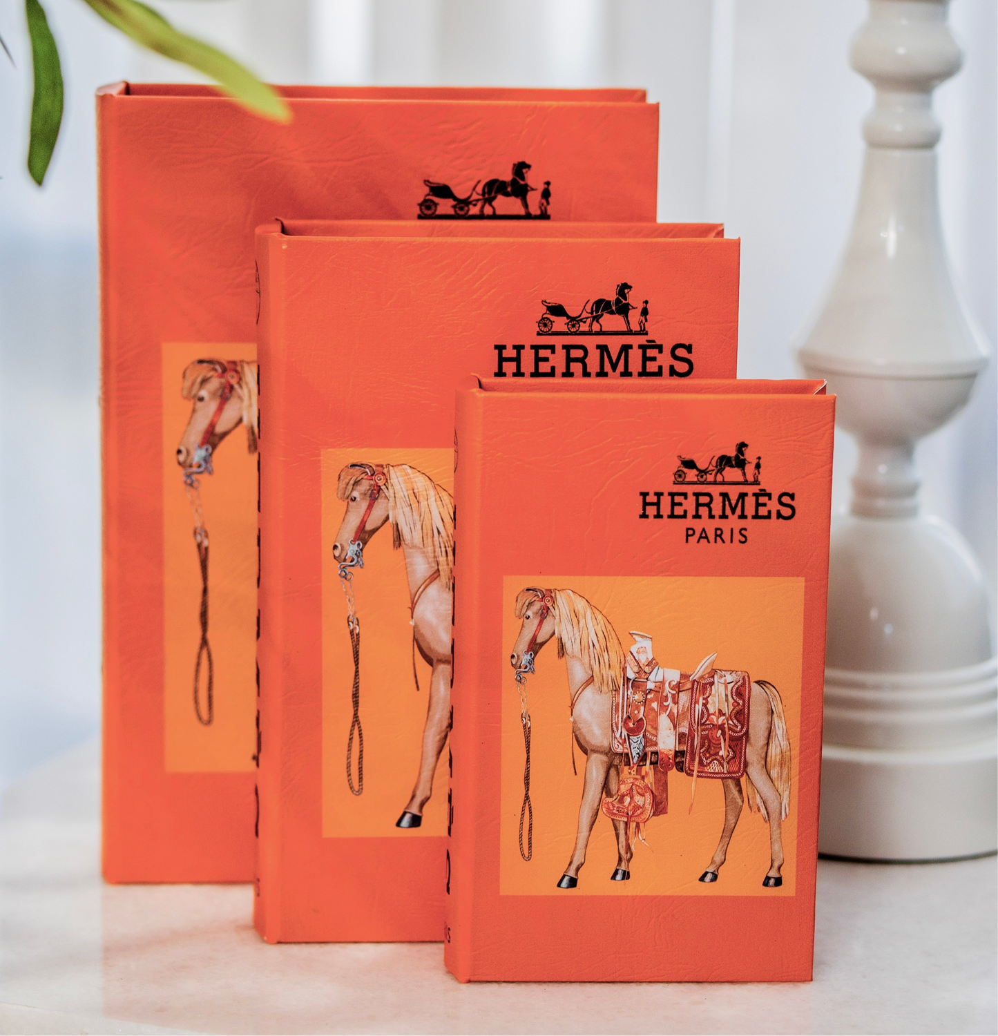 Hermes Wooden Decorative Books Set of 3