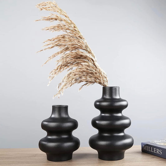 Black Ceramic Boho Style Vase Set of 2