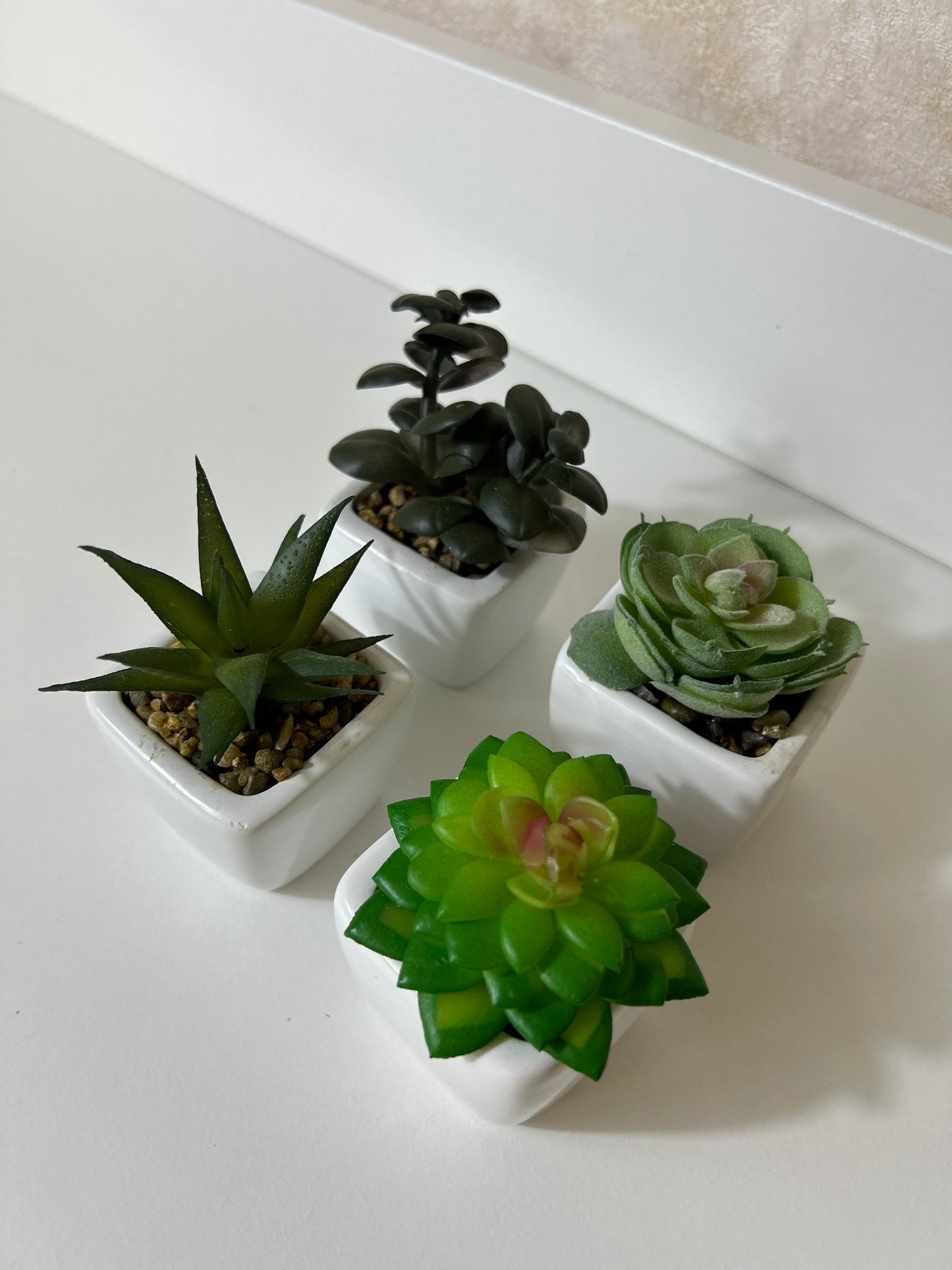 Artificial plastic greenery mini plant set of 4