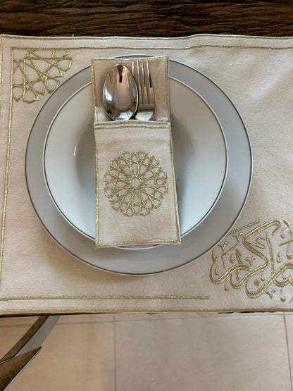 Set of 8 Gold Placemat Ramadan set with cutlery holder