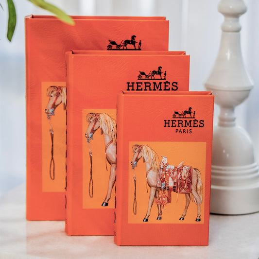 Hermes Wooden Decorative Books Set of 3