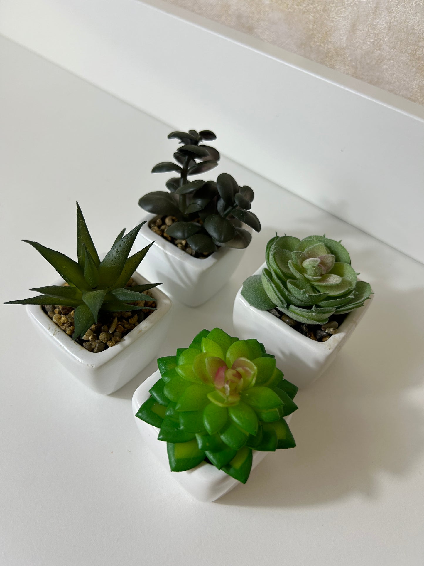 Artificial plastic greenery mini plant set of 4