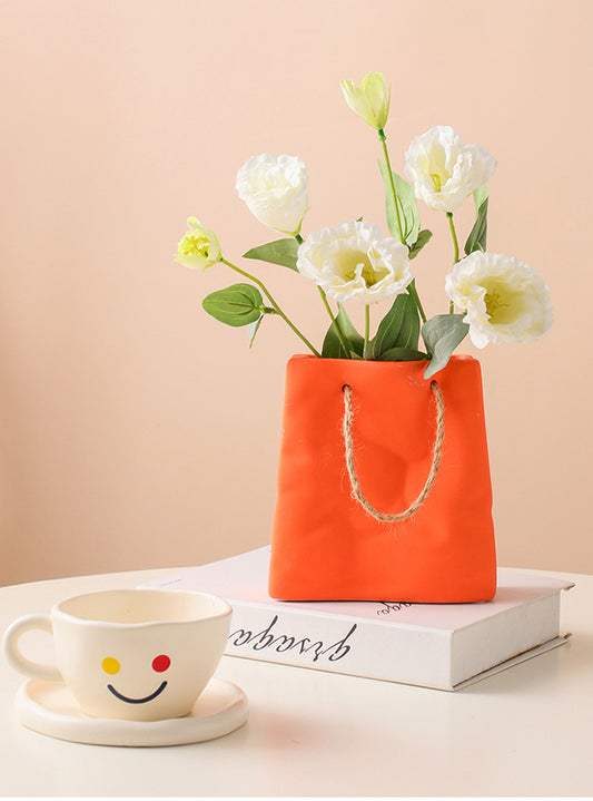 Redeco Unique Orange Flower Vase Handbag