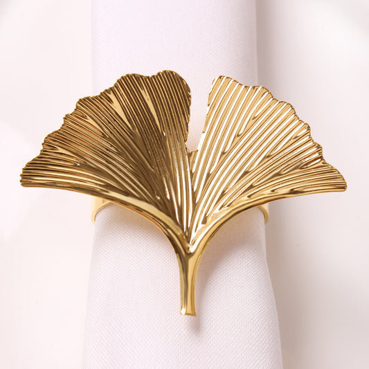 Gold Ginkgo Leaf Metal adjustable Napkin Buckle