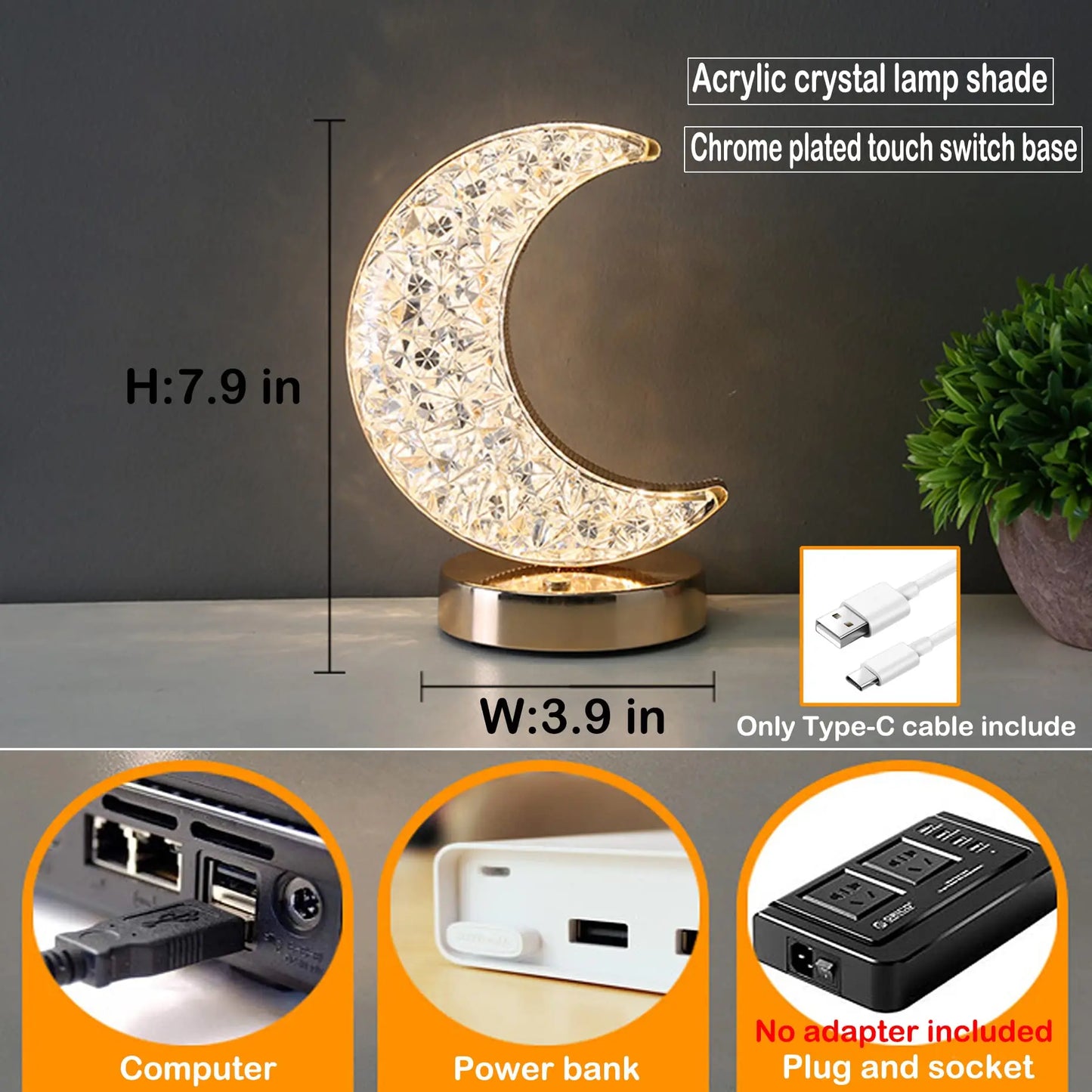 3D Crystal moon Table Lamp ramadan crescent ramadan hilal