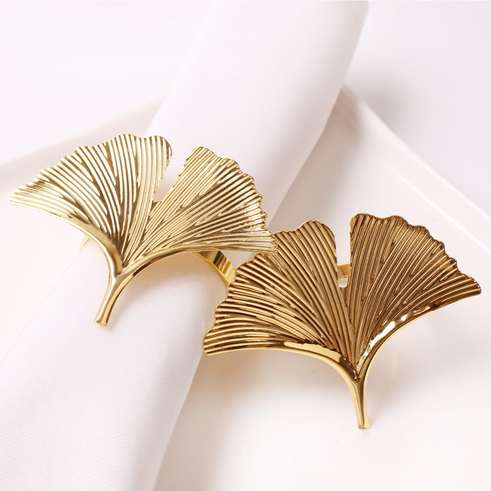 Gold Ginkgo Leaf Metal adjustable Napkin Buckle