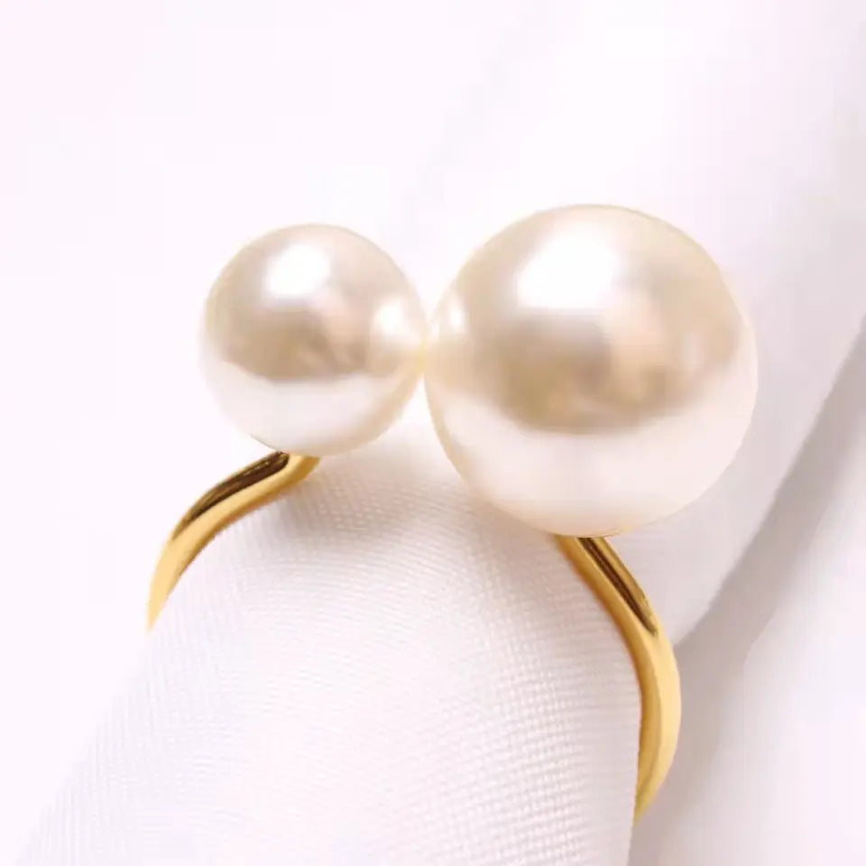 White Pearl golden Metal strand adjustable Napkin Ring Gold Napkin Buckle