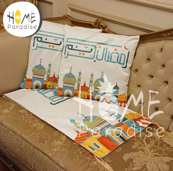 Orange Ramadan Table runner with 2 cushions