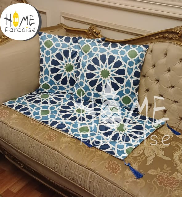 Blue Ramadan Table runner with 2 cushions