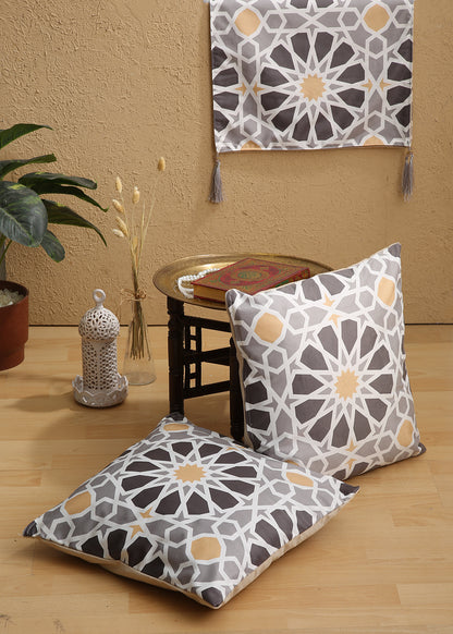 Ramadan Pattern Printing Velvet Table Runner with 2 Cushions Cover