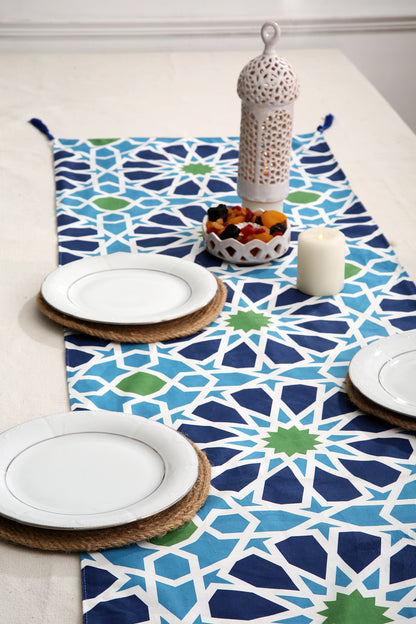 Blue Ramadan Table runner with 2 cushions