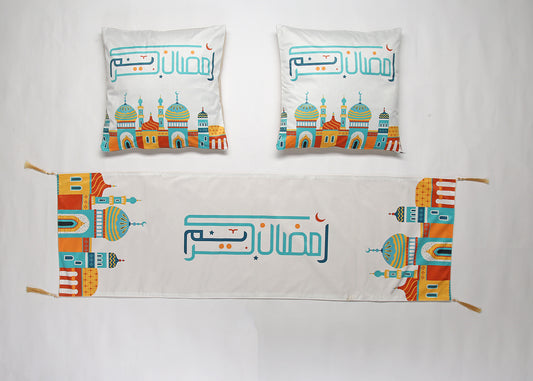 Orange Ramadan Table runner with 2 cushions