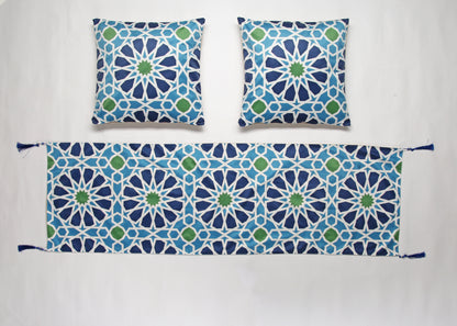 Blue Ramadan Table runner with 2 cushions