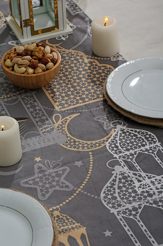 Dark Grey Ramadan Table runner with 2 cushions