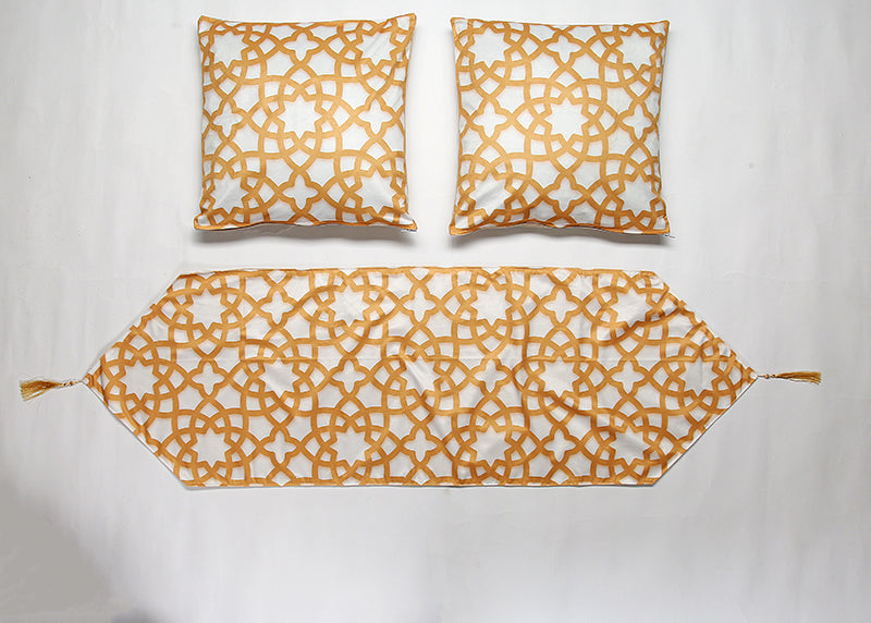 Yellow Ramadan Table runner with 2 cushions