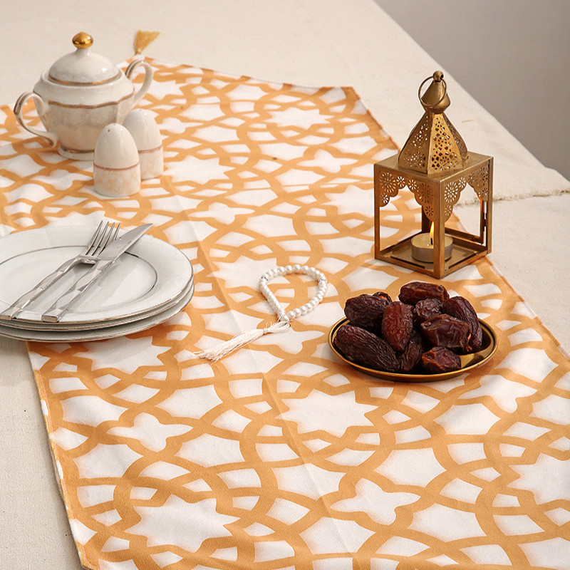 Yellow Ramadan Table runner with 2 cushions