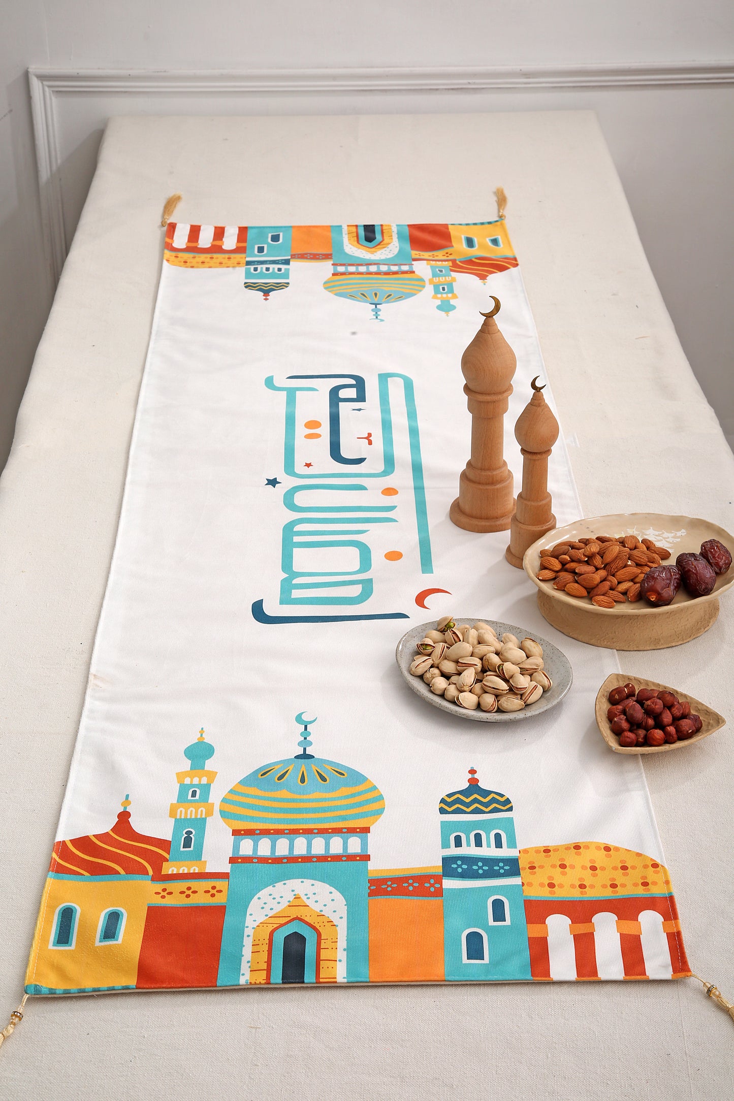 Orange Ramadan Table runner with 2 cushions