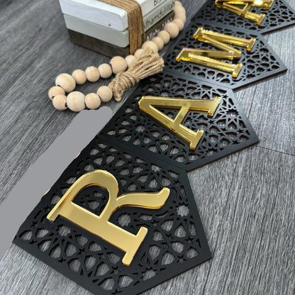 Gold & Black Ramadan Mubarak Wooden Banner