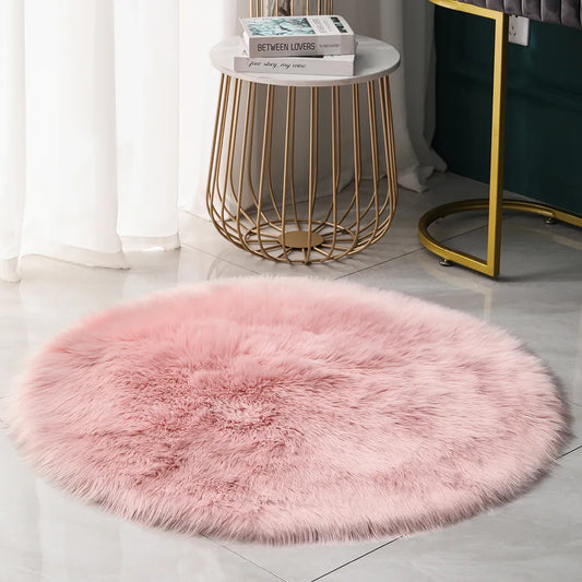 Round faux fur rug deep pink