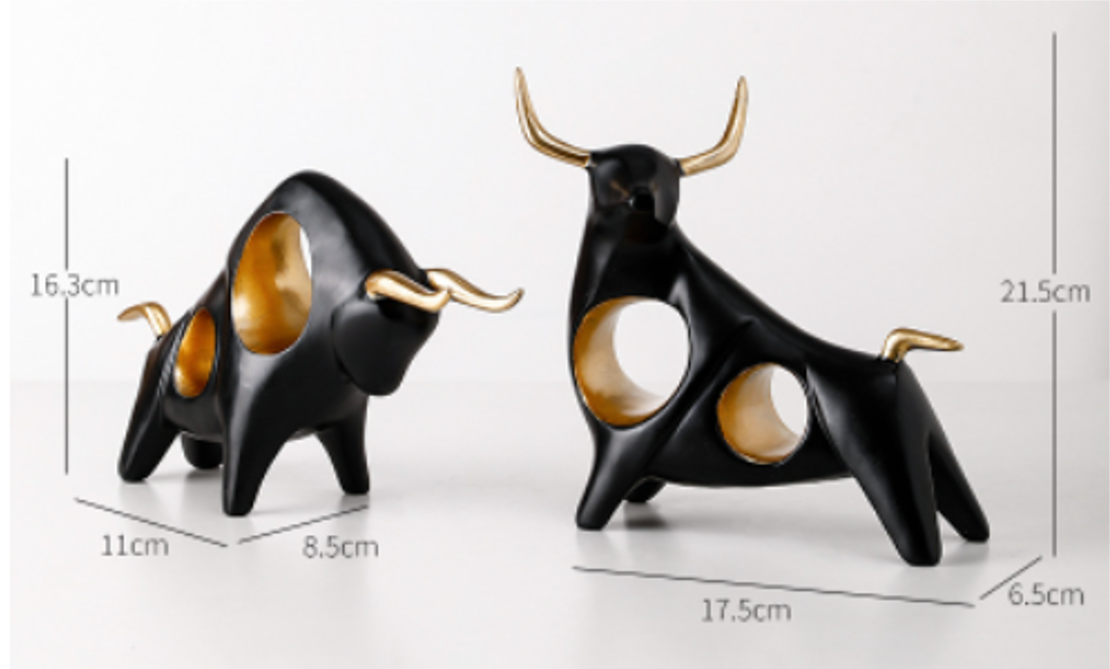 Black Resin Decorative Bull Set of 2