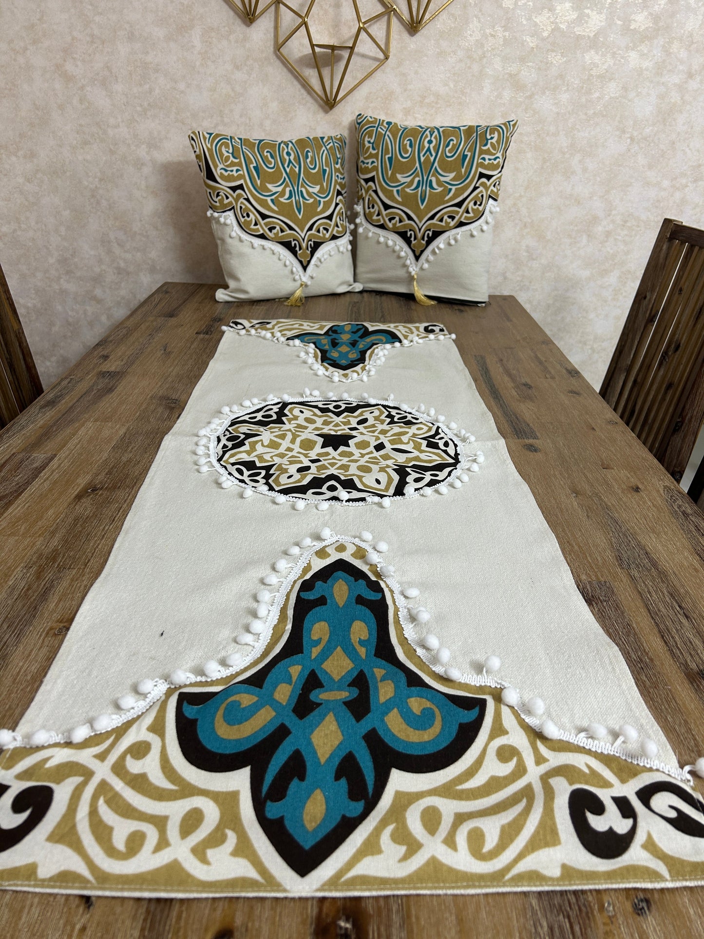 Beige Khayamiyah Table Runner with 2 cushions