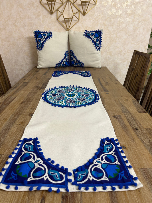 Blue Khayamiyah Table Runner with 2 cushions