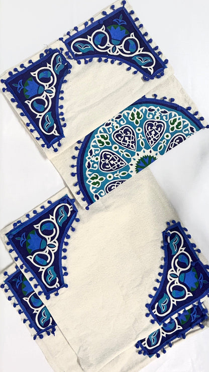 Blue Khayamiyah Table Runner with 2 cushions